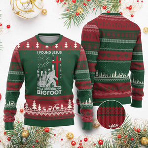 Retro I Found Jesus Still Looking For Bigfoot Ugly Christmas Sweater Camouflage US American Flag Camo TS10 Red Green Print Your Wear