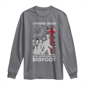 Retro I Found Jesus Still Looking For Bigfoot Long Sleeve Shirt Camouflage US American Flag Camo TS10 Charcoal Print Your Wear