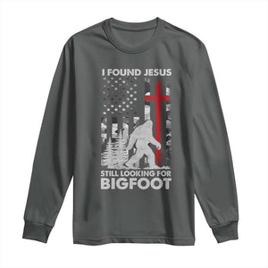 Retro I Found Jesus Still Looking For Bigfoot Long Sleeve Shirt Camouflage US American Flag Camo TS10 Dark Heather Print Your Wear