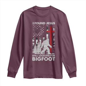 Retro I Found Jesus Still Looking For Bigfoot Long Sleeve Shirt Camouflage US American Flag Camo TS10 Maroon Print Your Wear