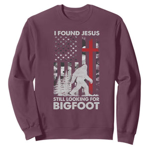 Retro I Found Jesus Still Looking For Bigfoot Sweatshirt Camouflage US American Flag Camo TS10 Maroon Print Your Wear