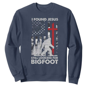 Retro I Found Jesus Still Looking For Bigfoot Sweatshirt Camouflage US American Flag Camo TS10 Navy Print Your Wear