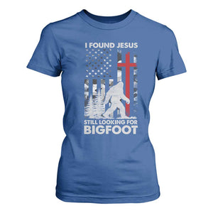 Retro I Found Jesus Still Looking For Bigfoot T Shirt For Women Camouflage US American Flag Camo TS10 Royal Blue Print Your Wear