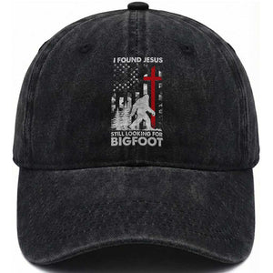 Retro I Found Jesus Still Looking For Bigfoot Washed Cotton Baseball Cap Camouflage US American Flag Camo TS10 Print Your Wear
