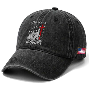 Retro I Found Jesus Still Looking For Bigfoot Washed Cotton Baseball Cap Camouflage US American Flag Camo TS10 Print Your Wear