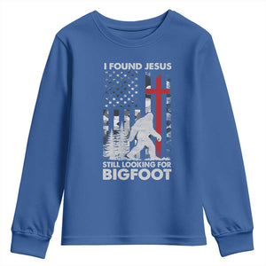 Retro I Found Jesus Still Looking For Bigfoot Youth Sweatshirt Camouflage US American Flag Camo TS10 Royal Blue Print Your Wear