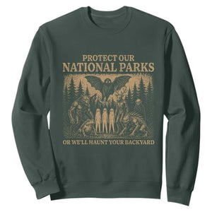 Funny Mothman Protect Our National Parks Sweatshirt Ghost Wendigo Skull Cryptid Weirdcore Folk Horror TS10 Dark Forest Green Print Your Wear