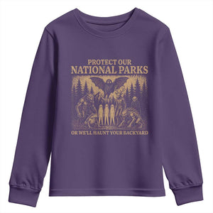 Funny Mothman Protect Our National Parks Youth Sweatshirt Ghost Wendigo Skull Cryptid Weirdcore Folk Horror TS10 Purple Print Your Wear