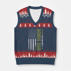 Bonus Dad V-Neck Knit Sweater Vest American Flag Best Bonus Dad Ever Fathers Day TS10 Navy Red Print Your Wear