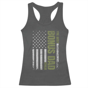 Bonus Dad Racerback Tank Top American Flag Best Bonus Dad Ever Fathers Day TS10 Dark Heather Print Your Wear
