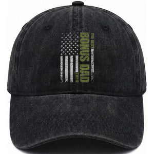 Bonus Dad Washed Cotton Baseball Cap American Flag Best Bonus Dad Ever Fathers Day TS10 Print Your Wear