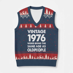 Funny 50th Birthday V-Neck Knit Sweater Vest Turning 50 Year Old Gifts Weird Being The Same Age As Old People TS10 Navy Red Print Your Wear