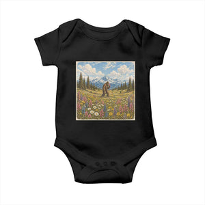 Retro Bigfoot Wildflower Baby Onesie Vintage Sasquatch Funny Cryptid TS10 Black Print Your Wear