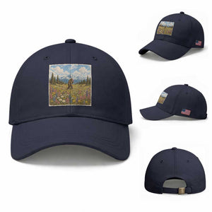 Retro Bigfoot Wildflower Baseball Cap Vintage Sasquatch Funny Cryptid TS10 Baseball Cap Universal Fit Navy Print Your Wear