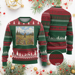 Retro Bigfoot Wildflower Ugly Christmas Sweater Vintage Sasquatch Funny Cryptid TS10 Red Green Print Your Wear