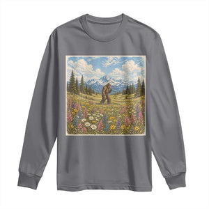 Retro Bigfoot Wildflower Long Sleeve Shirt Vintage Sasquatch Funny Cryptid TS10 Charcoal Print Your Wear