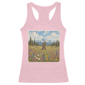 Retro Bigfoot Wildflower Racerback Tank Top Vintage Sasquatch Funny Cryptid TS10 Light Pink Print Your Wear