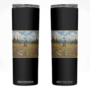Retro Bigfoot Wildflower Skinny Tumbler Vintage Sasquatch Funny Cryptid TS10 Black Print Your Wear