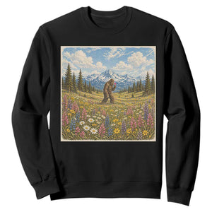 Retro Bigfoot Wildflower Sweatshirt Vintage Sasquatch Funny Cryptid TS10 Black Print Your Wear