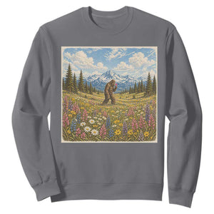 Retro Bigfoot Wildflower Sweatshirt Vintage Sasquatch Funny Cryptid TS10 Charcoal Print Your Wear