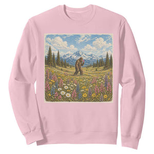 Retro Bigfoot Wildflower Sweatshirt Vintage Sasquatch Funny Cryptid TS10 Light Pink Print Your Wear