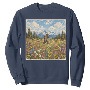 Retro Bigfoot Wildflower Sweatshirt Vintage Sasquatch Funny Cryptid TS10 Navy Print Your Wear