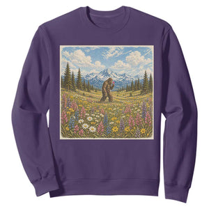 Retro Bigfoot Wildflower Sweatshirt Vintage Sasquatch Funny Cryptid TS10 Purple Print Your Wear