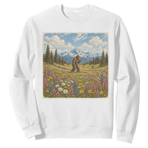 Retro Bigfoot Wildflower Sweatshirt Vintage Sasquatch Funny Cryptid TS10 White Print Your Wear