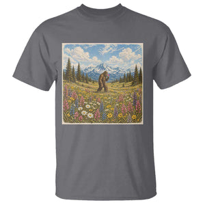 Retro Bigfoot Wildflower T Shirt Vintage Sasquatch Funny Cryptid TS10 Charcoal Print Your Wear
