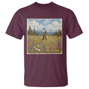 Retro Bigfoot Wildflower T Shirt Vintage Sasquatch Funny Cryptid TS10 Maroon Print Your Wear