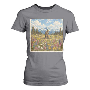 Retro Bigfoot Wildflower T Shirt For Women Vintage Sasquatch Funny Cryptid TS10 Charcoal Print Your Wear
