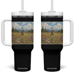 Retro Bigfoot Wildflower Tumbler With Handle Vintage Sasquatch Funny Cryptid TS10 One Size: 40 oz Black Print Your Wear