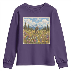Retro Bigfoot Wildflower Youth Sweatshirt Vintage Sasquatch Funny Cryptid TS10 Purple Print Your Wear