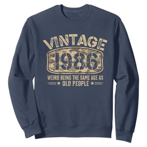 40th Birthday Gift For Men Sweatshirt Retro Camo 1986 Weird Being The Same Age As Old People TS10 Navy Print Your Wear