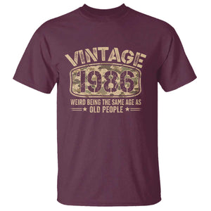 40th Birthday Gift For Men T Shirt Retro Camo 1986 Weird Being The Same Age As Old People TS10 Maroon Print Your Wear