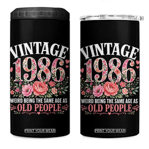 40th Birthday Gifts For Her 4 in 1 Can Cooler Tumbler Floral 1986 Weird Being The Same Age As Old People TS10 One Size: 16 oz Black Print Your Wear