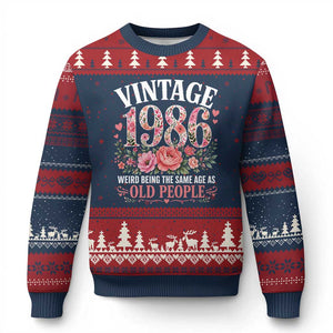 40th Birthday Gifts For Her Ugly Christmas Sweater Floral 1986 Weird Being The Same Age As Old People TS10 Navy Red Print Your Wear