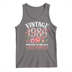 40th Birthday Gifts For Her Tank Top Floral 1986 Weird Being The Same Age As Old People TS10 Deep Heather Print Your Wear