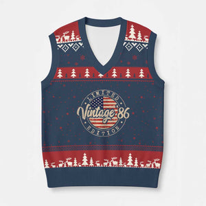 Vintage 1986 Stamp V-Neck Knit Sweater Vest Funny 40th Birthday USA Flag 40 Year Old Bday TS10 Navy Red Print Your Wear