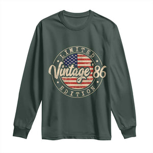 Vintage 1986 Stamp Long Sleeve Shirt Funny 40th Birthday USA Flag 40 Year Old Bday TS10 Dark Forest Green Print Your Wear