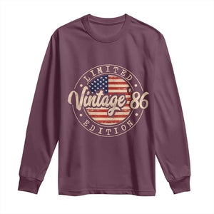 Vintage 1986 Stamp Long Sleeve Shirt Funny 40th Birthday USA Flag 40 Year Old Bday TS10 Maroon Print Your Wear