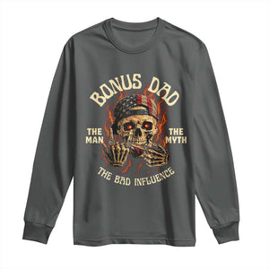 Bonus Dad Long Sleeve Shirt The Man Myth Bad Influence Step Dad Vintage Skull USA Flag TS10 Dark Heather Print Your Wear