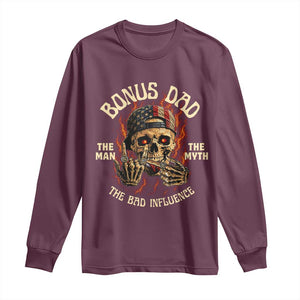 Bonus Dad Long Sleeve Shirt The Man Myth Bad Influence Step Dad Vintage Skull USA Flag TS10 Maroon Print Your Wear