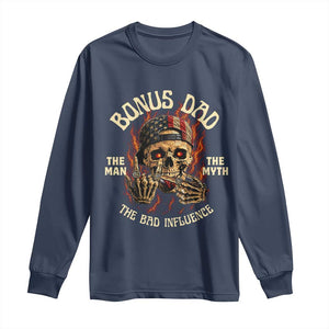 Bonus Dad Long Sleeve Shirt The Man Myth Bad Influence Step Dad Vintage Skull USA Flag TS10 Navy Print Your Wear