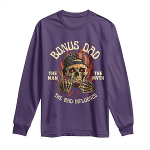 Bonus Dad Long Sleeve Shirt The Man Myth Bad Influence Step Dad Vintage Skull USA Flag TS10 Purple Print Your Wear