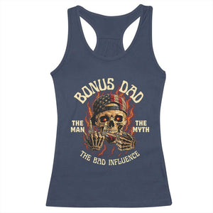 Bonus Dad Racerback Tank Top The Man Myth Bad Influence Step Dad Vintage Skull USA Flag TS10 Navy Print Your Wear