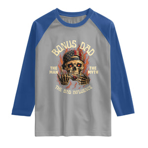 Bonus Dad Raglan Shirt The Man Myth Bad Influence Step Dad Vintage Skull USA Flag TS10 Sport Gray Royal Print Your Wear