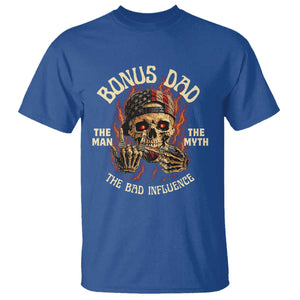 Bonus Dad T Shirt The Man Myth Bad Influence Step Dad Vintage Skull USA Flag TS10 Royal Blue Print Your Wear