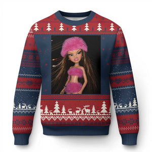 Funny Disgusting Doll Face Meme Ugly Christmas Sweater Expression Hilarious Sarcastic TS10 Navy Red Print Your Wear