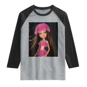 Funny Disgusting Doll Face Meme Raglan Shirt Expression Hilarious Sarcastic TS10 Heather Gray Black Print Your Wear